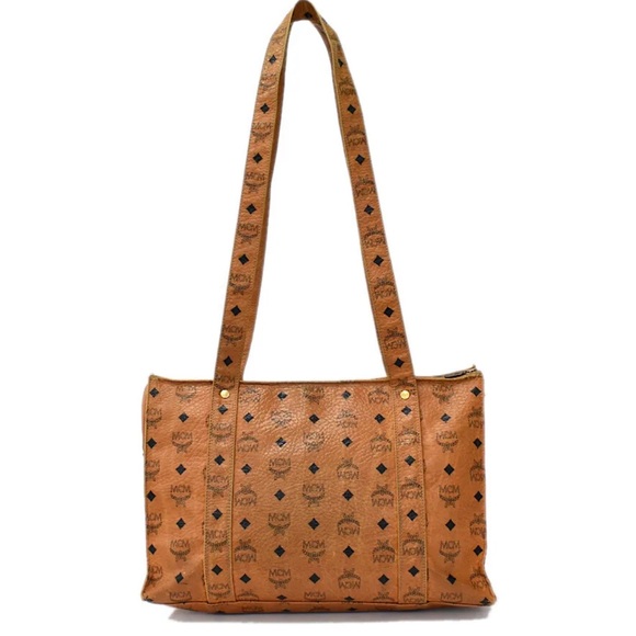 MCM Cognac Visetos Top Zipper Shoulder Briefcase Work Bag Authentic EUC - Picture 11 of 17